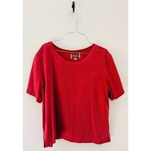 Vintage 90s Tianello 100% Viscose USA Made Crop Short Sleeve Red Shirt Top